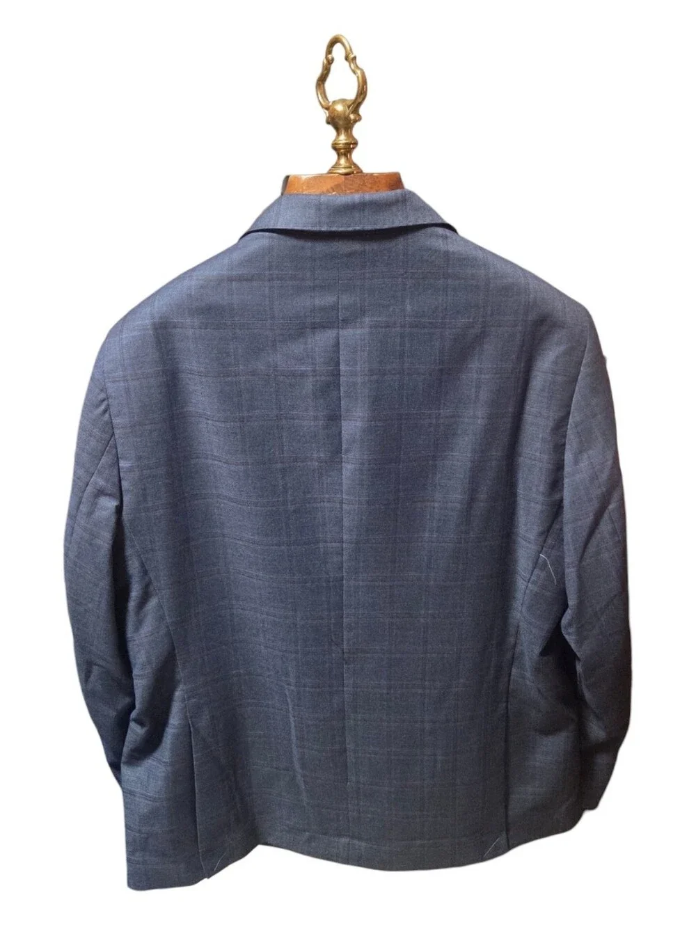 TaylorBird Stretch Fabric Blue Windowpain Plaid Blazer Sportscoat Size 46R